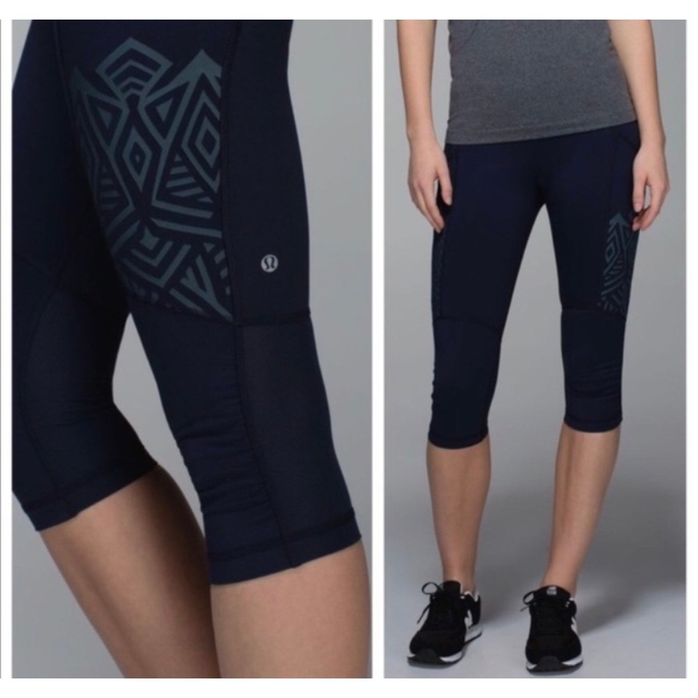 Lululemon Stash It Crop Leggings Geometric Mesh Panel Black 4